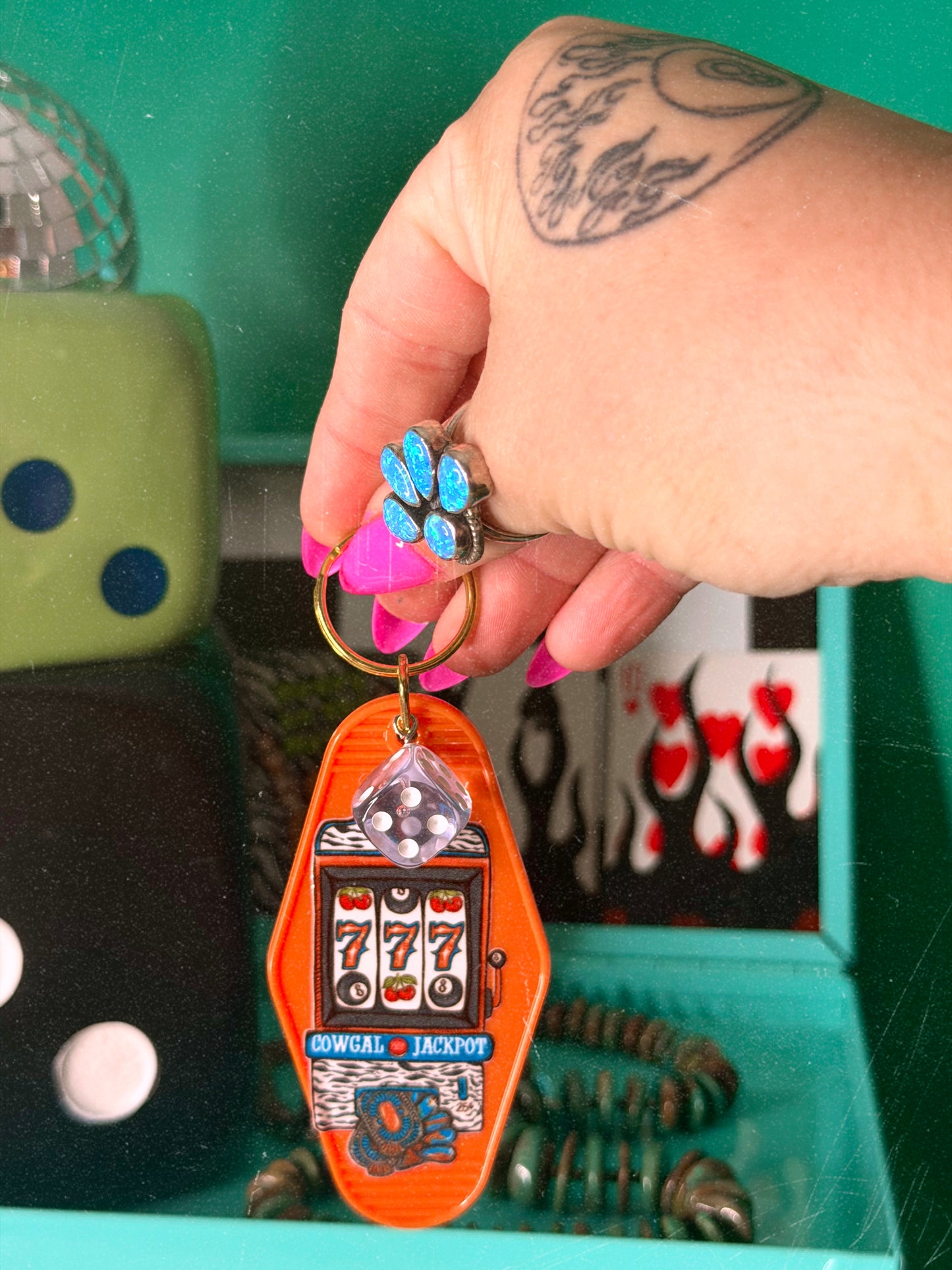 Cowgal Jackpot motel keychain