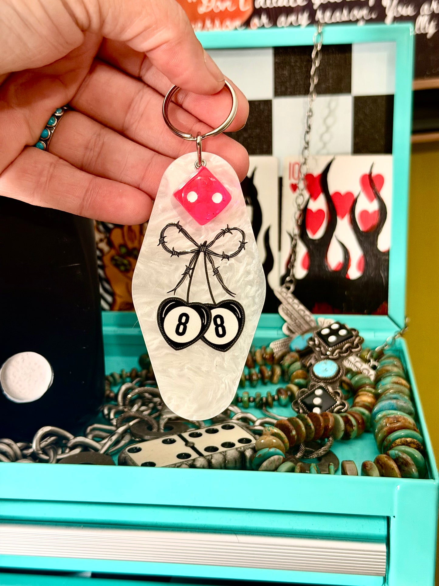 8 ball cherry motel Keychain