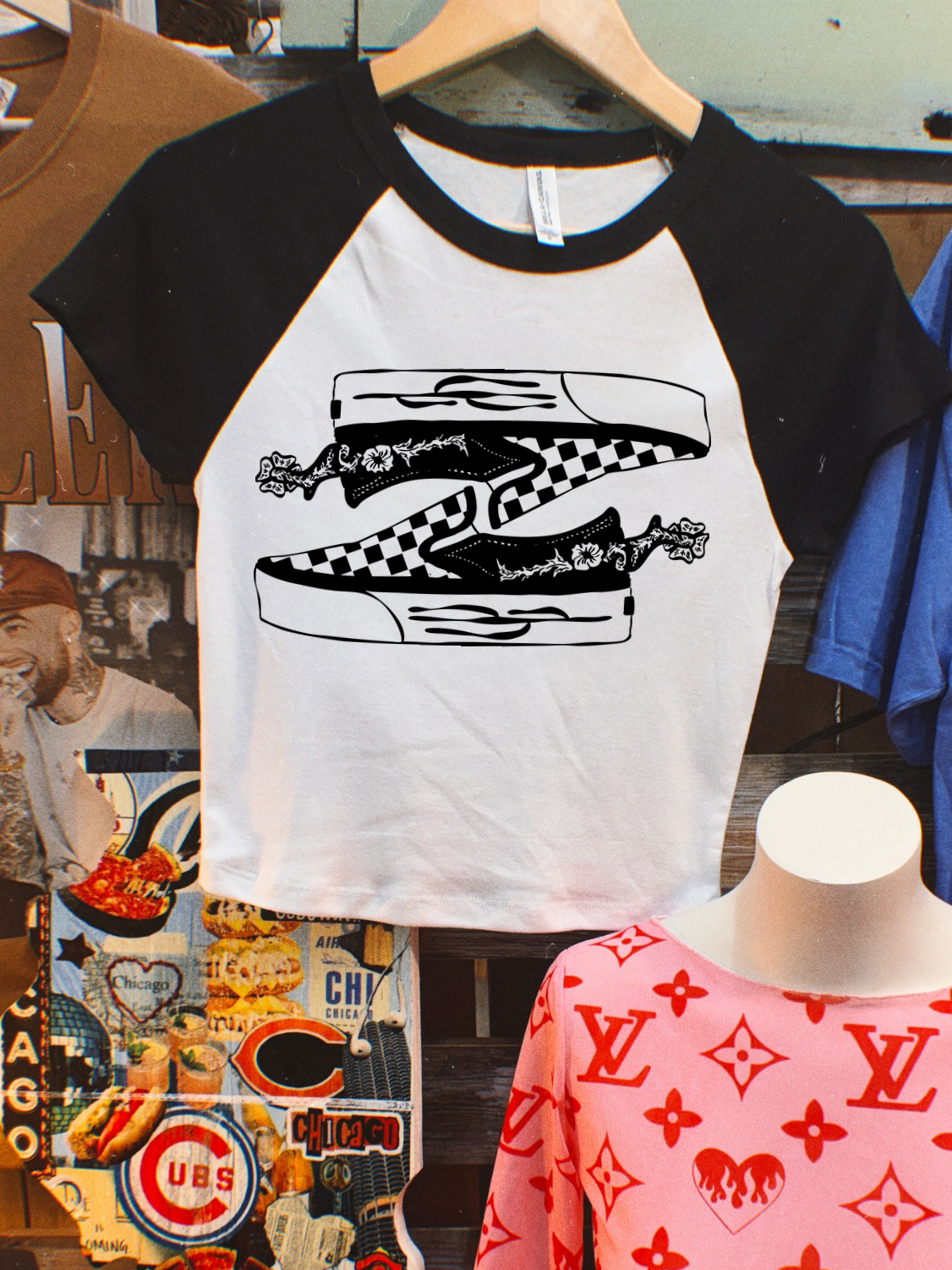 Checkered Out Rib Raglan Baby Tee