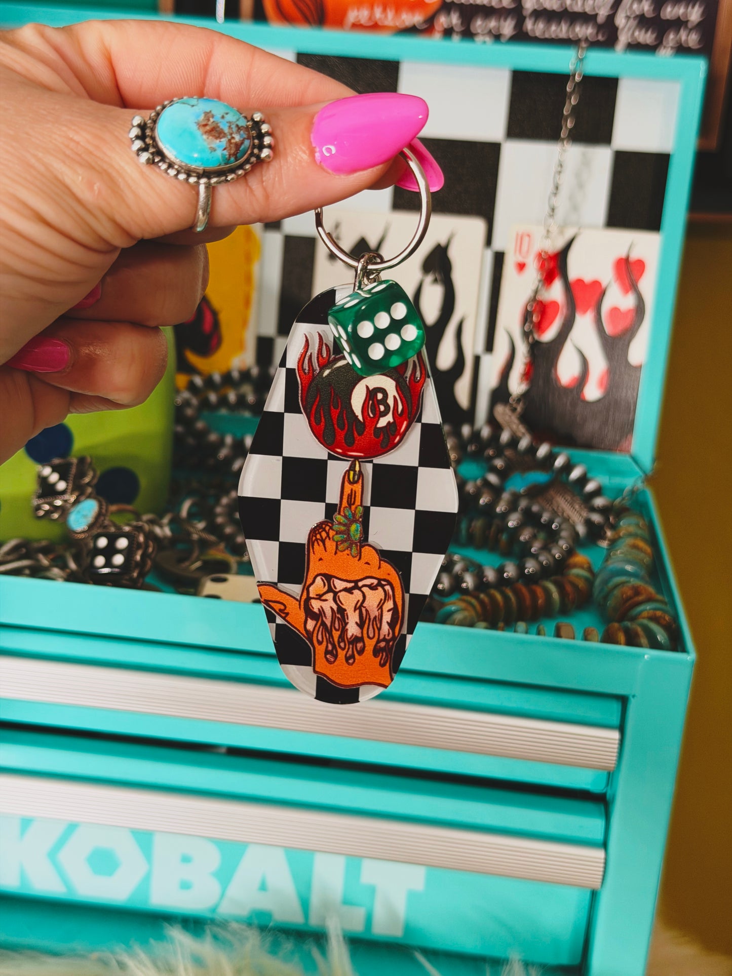 Middle finger up Motel Keychain