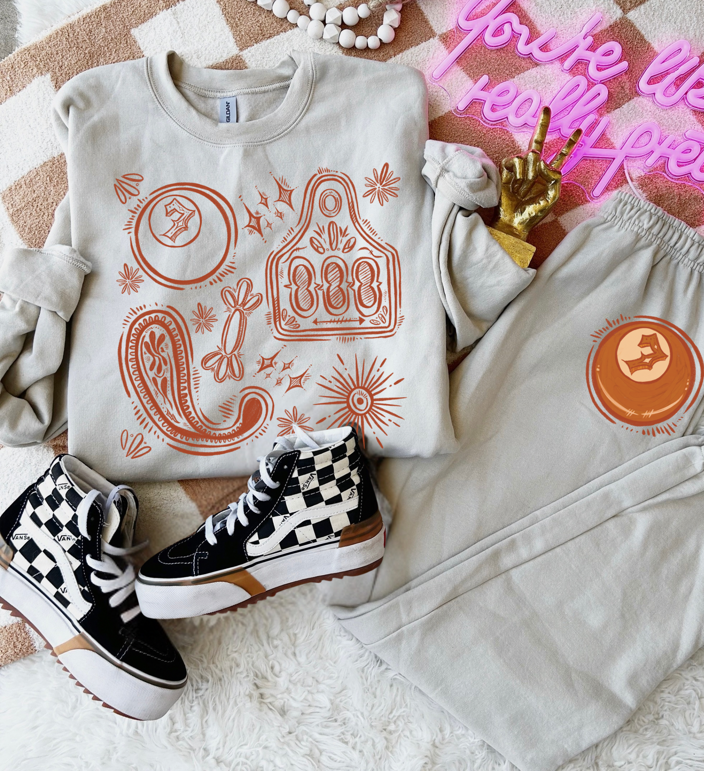 Branded patchwork sweat set