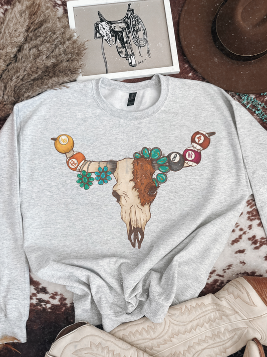 Turquoise cow skull crew