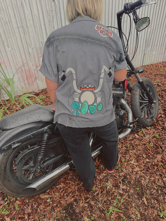 Turquoise Moto Button Up-size large