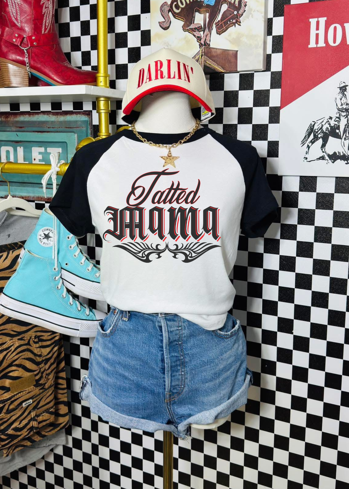 Tatted mama raglan baby tee