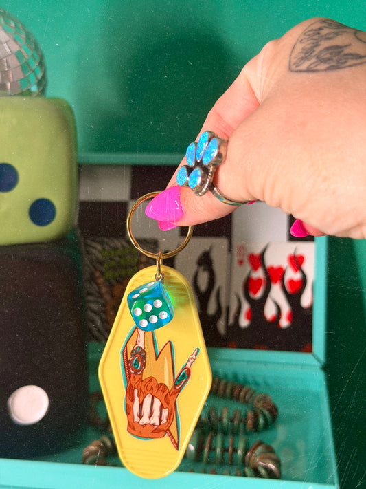 Rock on motel keychain