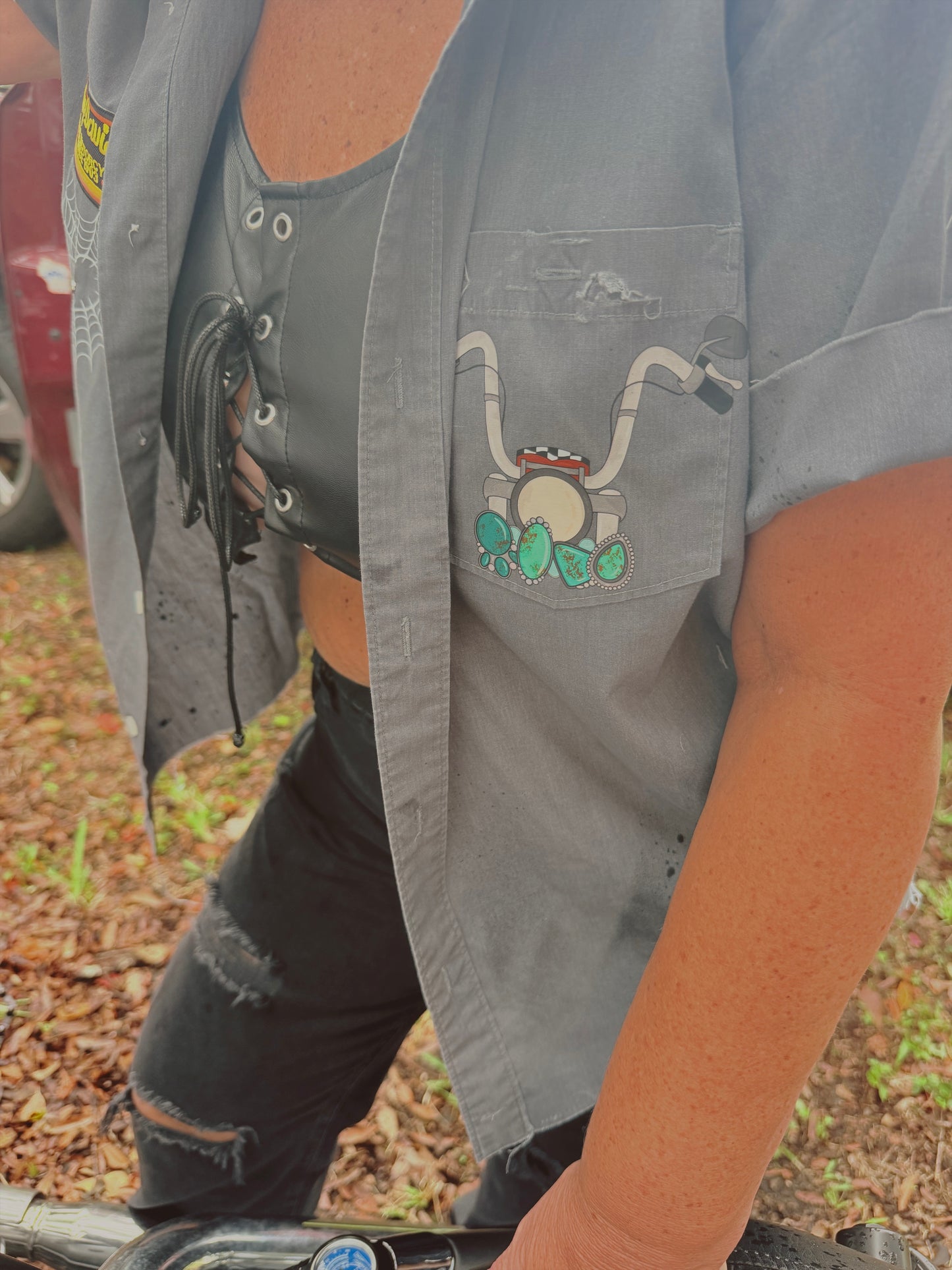 Turquoise Moto Button Up-size large