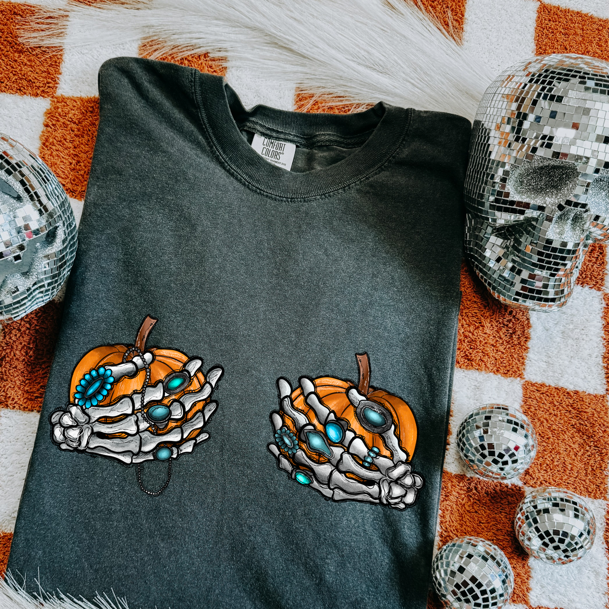 Pumpkin Skelly Hands tee