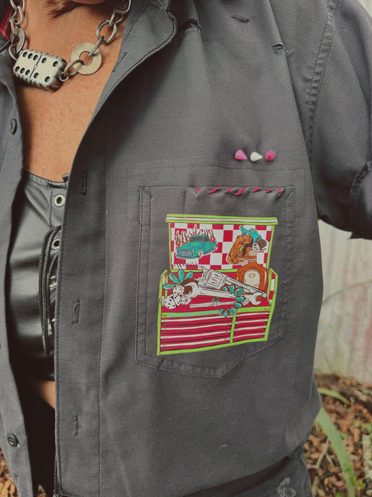 Rad babes garage Button Up-size large