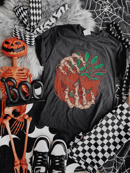 Turquoise pumpkin bucket tee