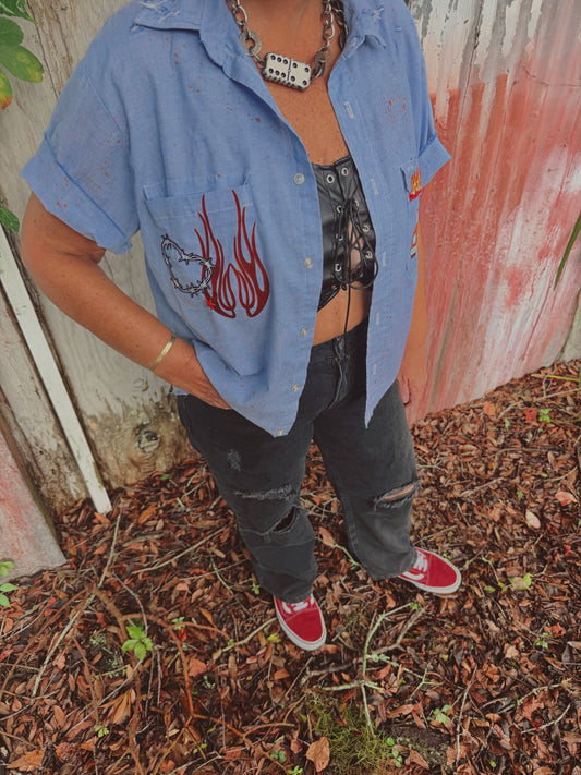Raising Hell Customs Button Up-size large