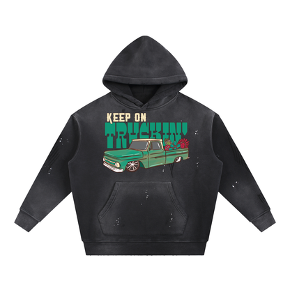 Vintage Washed Frayed Fleece Hoodie