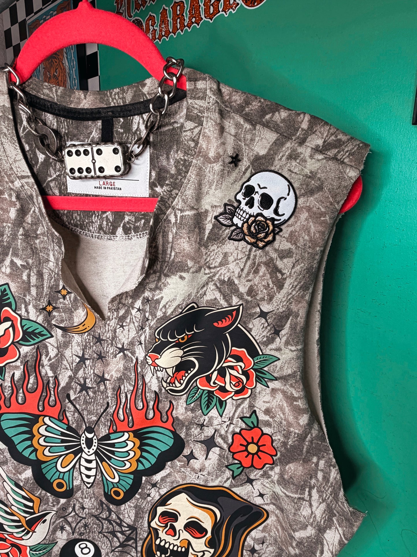 Flash Tattoo collage camo muscle tees- Large-XL