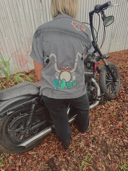 Turquoise Moto Button Up-size large