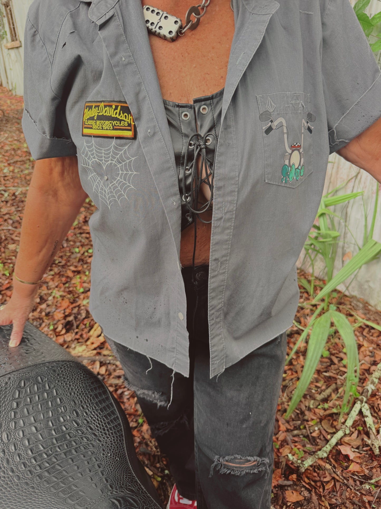 Turquoise Moto Button Up-size large