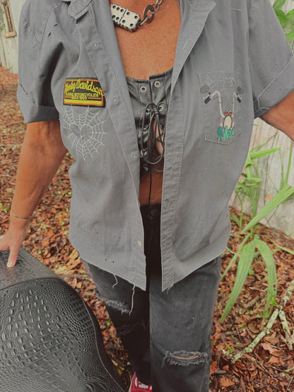 Turquoise Moto Button Up-size large