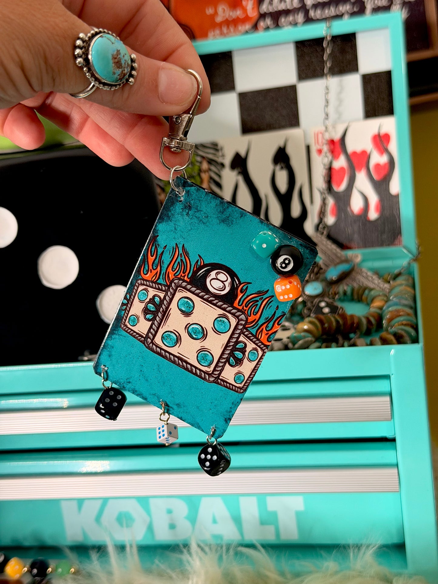 Flamin Dice purse charm