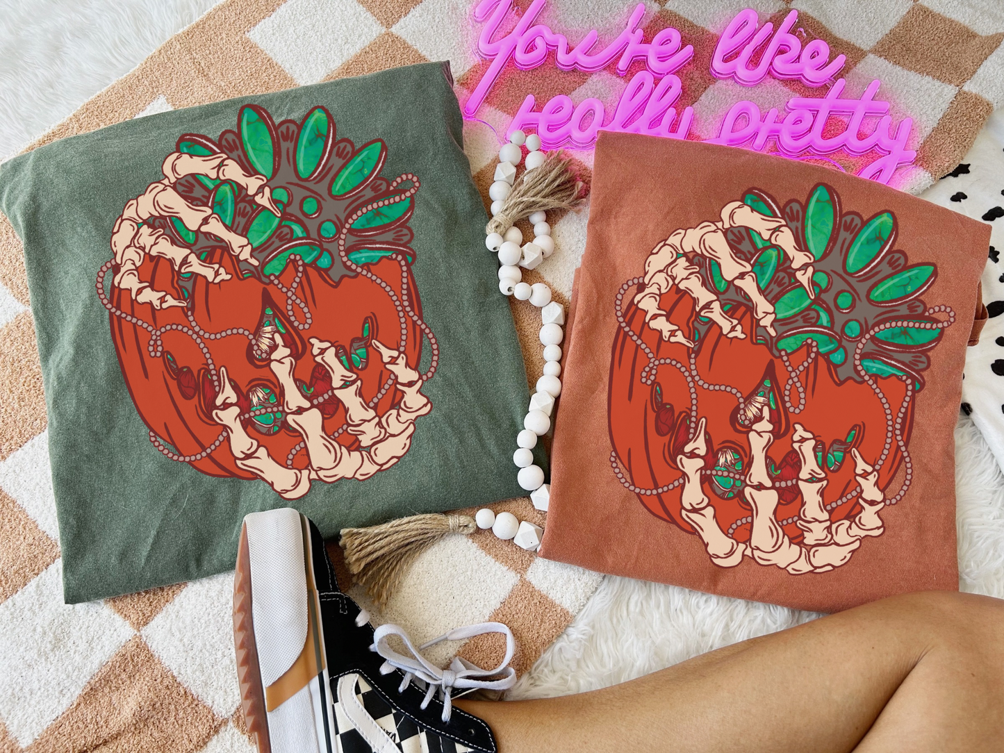 Turquoise pumpkin bucket tee