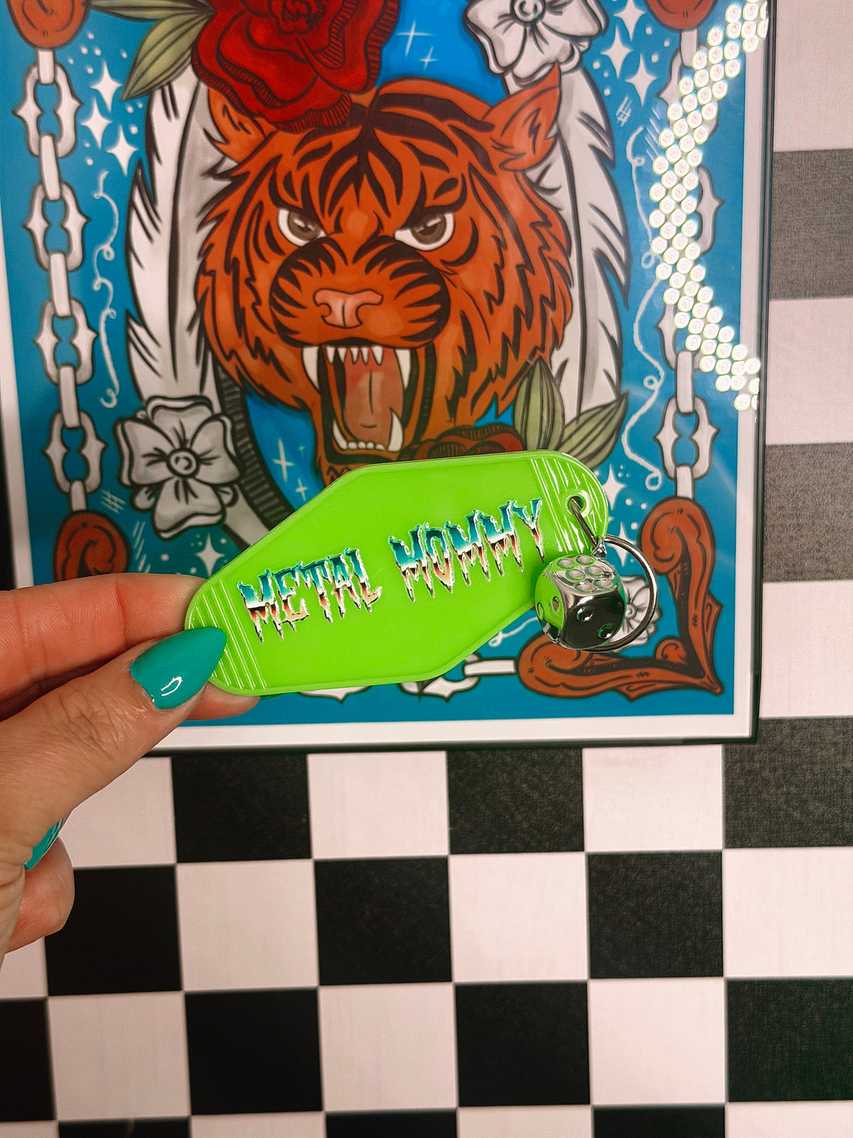 Metal Mommy motel keychain