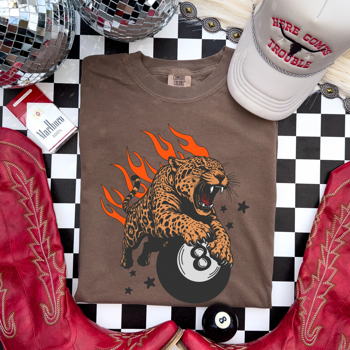Fire Leopard 8ball Tee