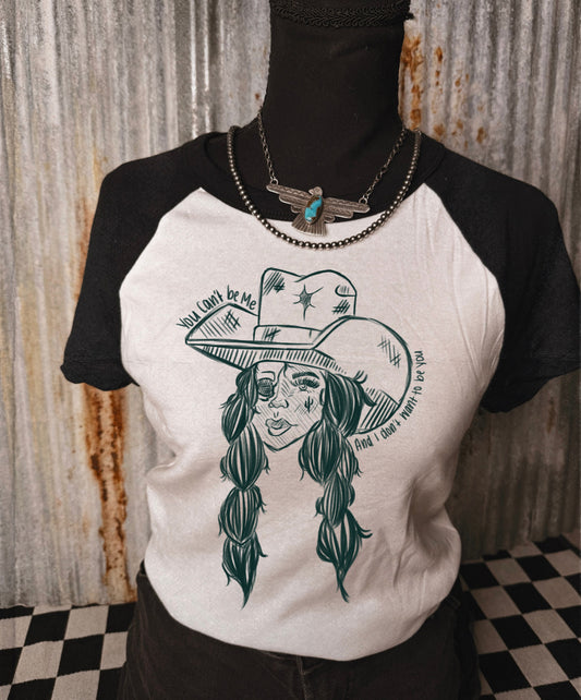 You can't be me raglan baby tee