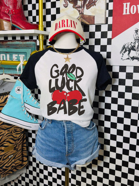 Good Luck Babe raglan baby tee