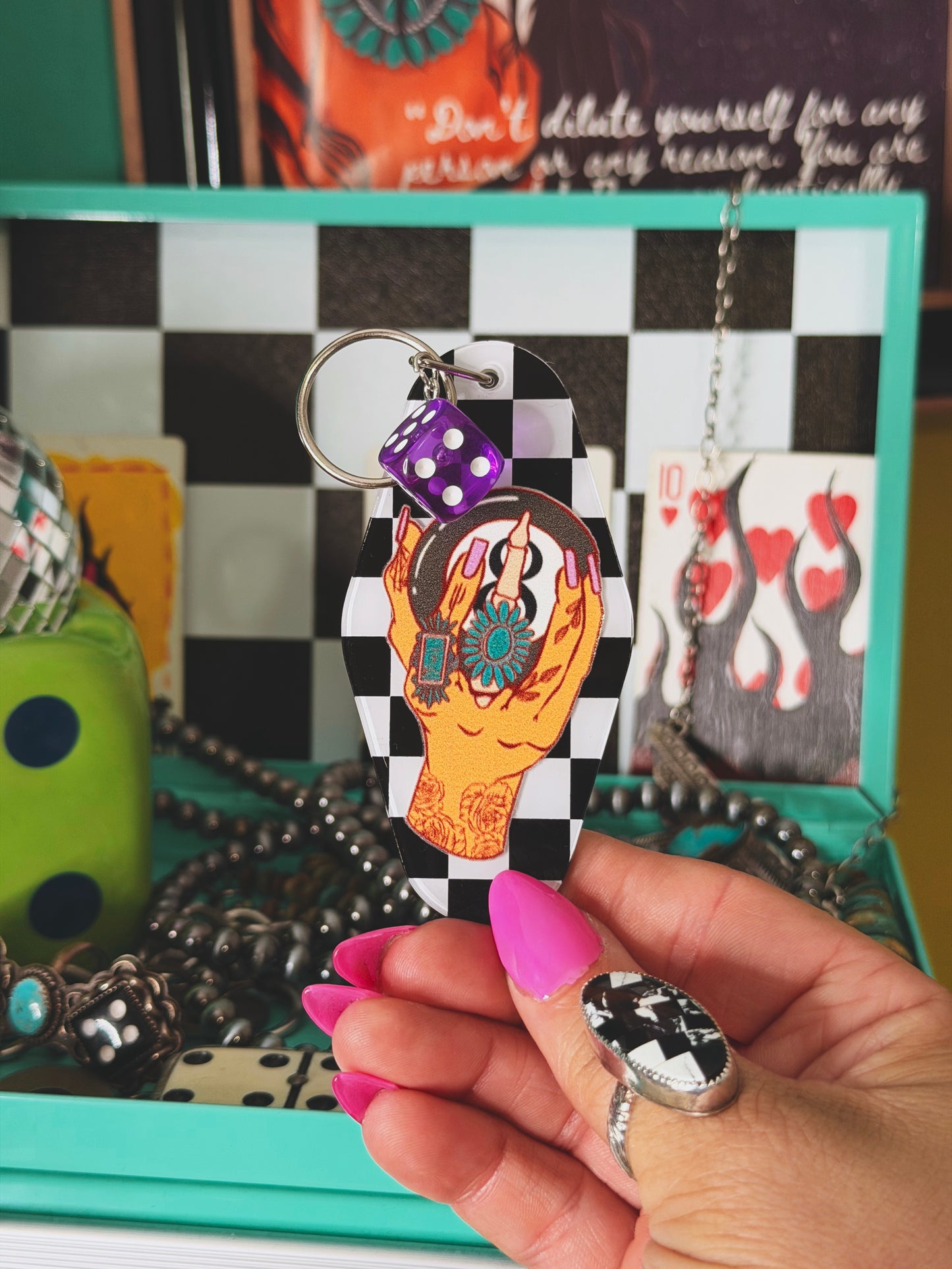 8 ball hand Motel Keychain