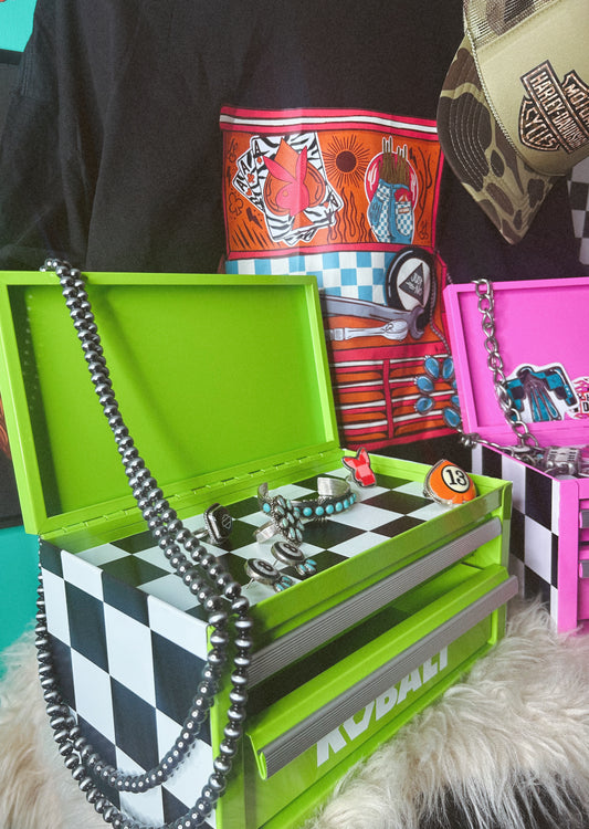 Neon Green Checkered Toolbox and sticker Budnle