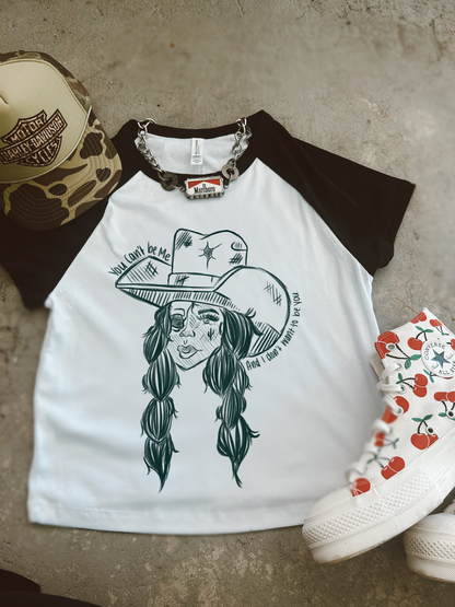You can't be me raglan baby tee