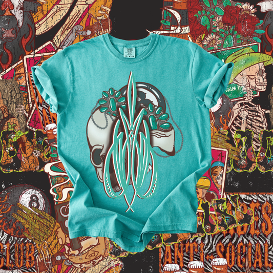 Turquoise skull pinstripe tee
